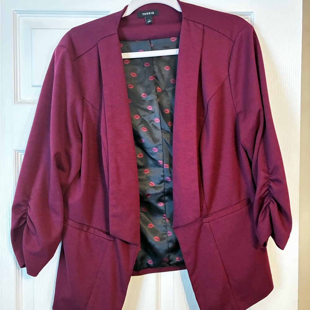 Torrid Deep Red Blazer with Ruched Sleeves